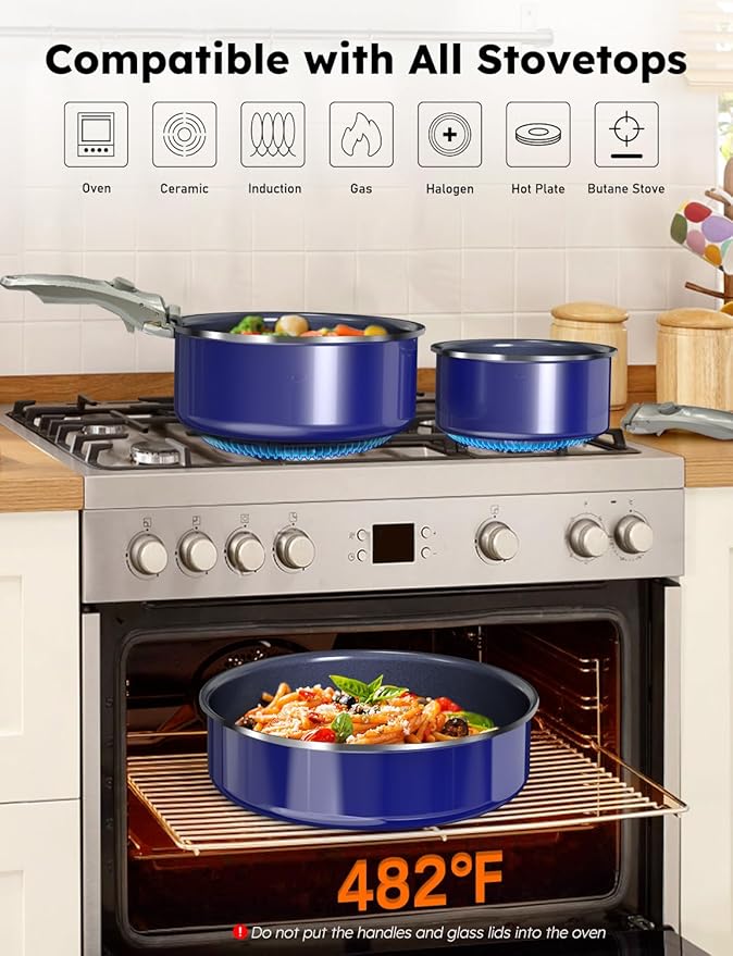 Pro DUXANO 12PC Pots and Pans Set&Hybrid 3-Ply Stainless Steel Skillet, High Heat Sear&Fry, 2-Layer Ceramic Nonstick Induction Cookware, 9H Scratch-Resistant&Anti-Warp,PFAS Free,All Cooktop/Dishwasher