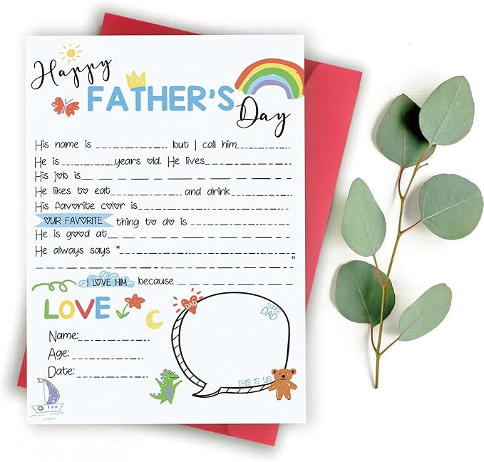 Funny Fathers Day Cards Gift for Dad, Fill in The Blanks on Father's Day Card from Daughter Son Kids, Best Dad Gifts Ideas