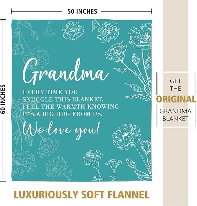 Mothers Day Grandma Gifts, Birthday Gifts for Grandma from Grandkids, to My Grandmother Soft Throw Blanket 50" x 60", Teal