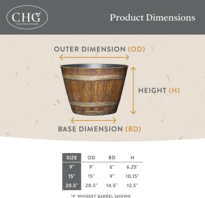 Outdoor Whiskey Resin Flower Pot Barrel Planter, Walnut Brown, 20.5" (2 Pack)