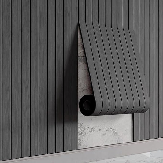 WaveSpace Self-Adhesive PVC Slat Wall Panels, Peel and Stick Wood Panels 118"x15.75", Thick Faux Black Oak Wood Grain Wallpaper Panels 3D Soundproof Wall & Ceiling Panels Decorativos para Pared