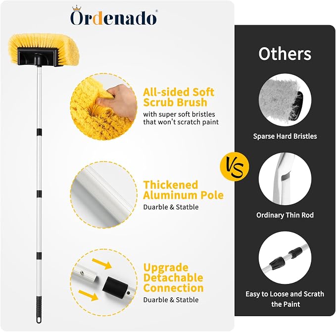 Ordenado 62" Car Wash Brush with Long Handle, Soft Bristle Car Cleaning Brush Supplies, Snow Brushes for Washing Exterior, Cars Washing Brushes Scratch-Free Wash Mop Kit, Universal for RV Truck SUV