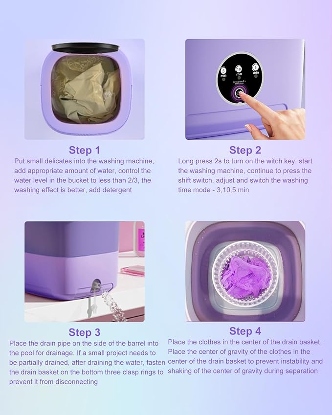 16L Portable Washing Machine, Folding Clothes Washer with Spin Basket & 3 Modes | Mini Washer for Underwear, Socks, Baby Clothes | Compact Washing Machine for Apartments, RV & Travel, Home (Purple)