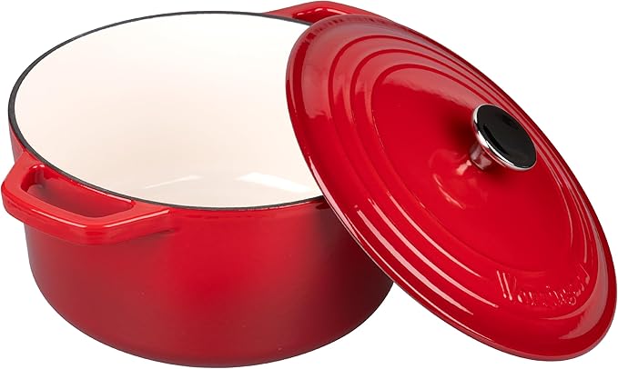 VORRINGARD Enameled Cast Iron Dutch Oven Pot with Lid, for Bread Baking, Round Bread Oven- include Sourdough Bread Baking Supplies Set, 4.5QT, Red