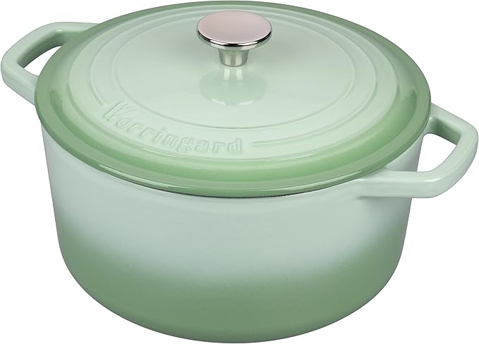 VORRINGARD Enameled Cast Iron Dutch Oven Pot with Lid, for Bread Baking, Round Bread Oven- include Sourdough Bread Baking Supplies Set, 6QT, Green