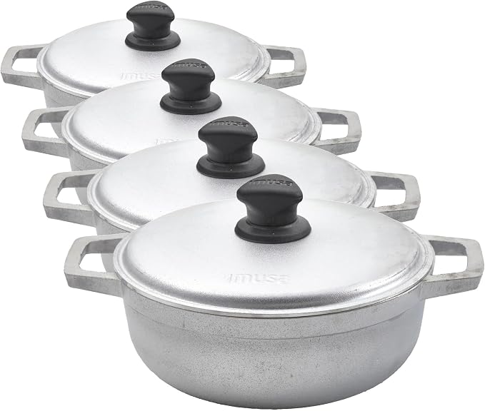 IMUSA Caldero Stock Pot with Aluminium Lid 2QT, Cast Aluminum, Perfect for Serving Small Groups, Riveted Handles, Made in Colombia, Silver (Pack of 4)