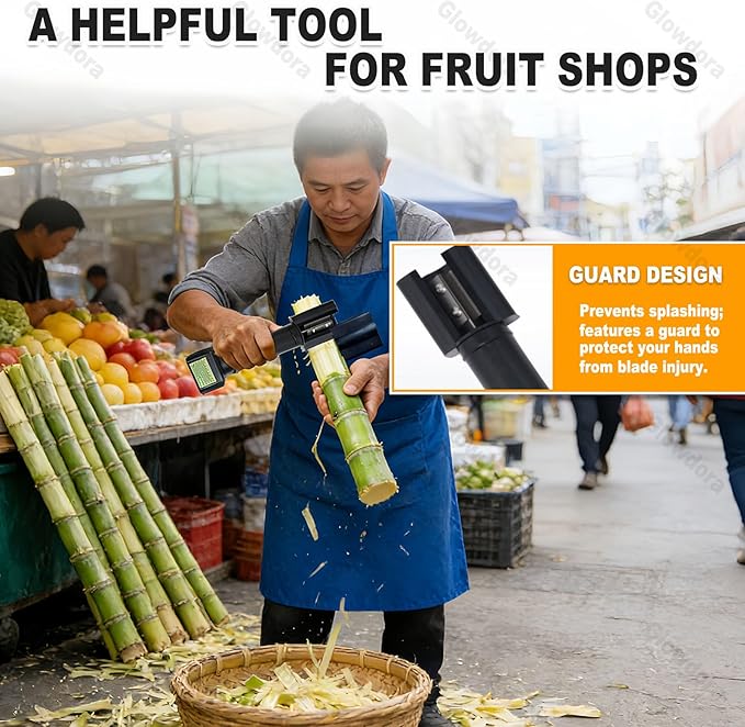 Electric Sugarcane Peeling Machine, Automatic Sugar Cane Peeler with Abs Shell, Portable Handheld Sugarcane Cutter & Peeler Tool for Home Kitchen, Black