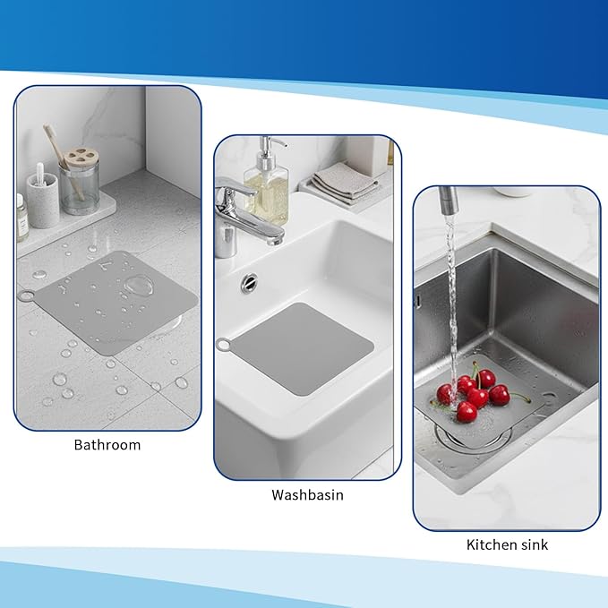 4 PCS Silicone Tub Stopper Floor Drain Covers, 5.9 X 5.9 Inch Silicone Shower Drain Cover Sewer Anti-Odor Mats, Deodorizing Shower Stopper for Drains, Kitchen Toilet Laundry Bathroom Bathtub (Grey)