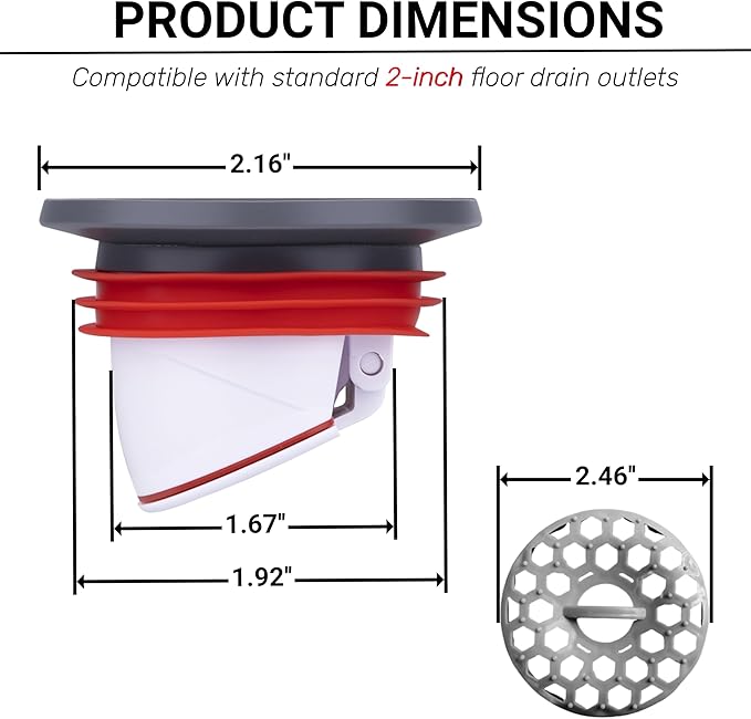 2 Inch Shower and Floor Drain Seal - Magnetic Backflow Preventer Core with Hair Catcher - Automatic Anti-Odor Check Valve for Bathroom, Basement, Laundry Room (2)