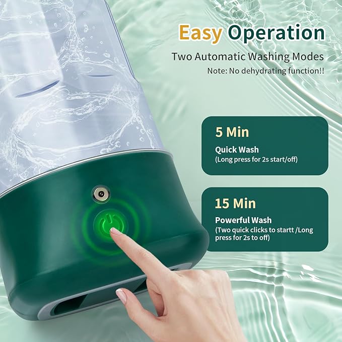 Mini Portable Washing Machine - USB Rechargeable 1L Small Washer with 2 Modes Deep Cleaning for Underwear, Socks & Baby Clothes, Compact Travel Laundry for Apartment, Dorm, Camping, Green