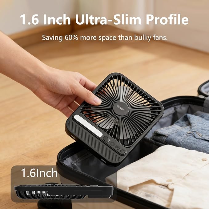 Deyagoo Travel Fan,7-Inch Portable Fan, Rechargeable Fan, 28H 10000mAh Ultra-Thin Quiet USB Desk Fan with Timer & LED Display for Bedroom, Office, Camping