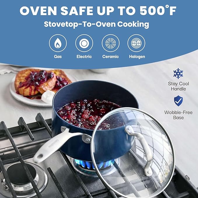 Granitestone 15 Pc Kitchen Pots and Pans Set Non Stick, Kitchen Cookware Sets, Pot and Pan Set, Nonstick Cookware Set, Diamond Coated Non Stick Pots and Pan Set, Dishwasher Safe - Blue