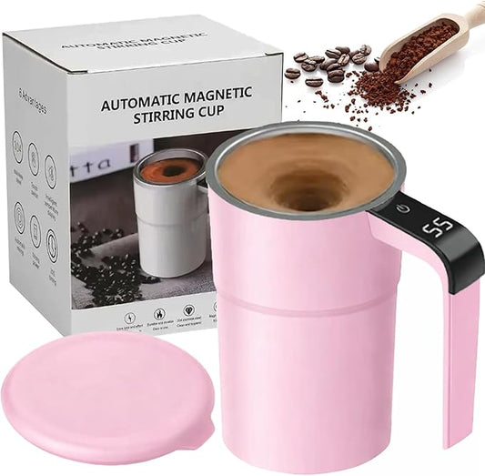 2026 Upgraded Electric Coffee Mug, 14oz Electric High Speed Self Stirring Insulated Coffee Mug with a Built-in LCD Thermometer & Lid, for Brewing Coffee, Milk, Cocoa and Other Beverages (Pink)