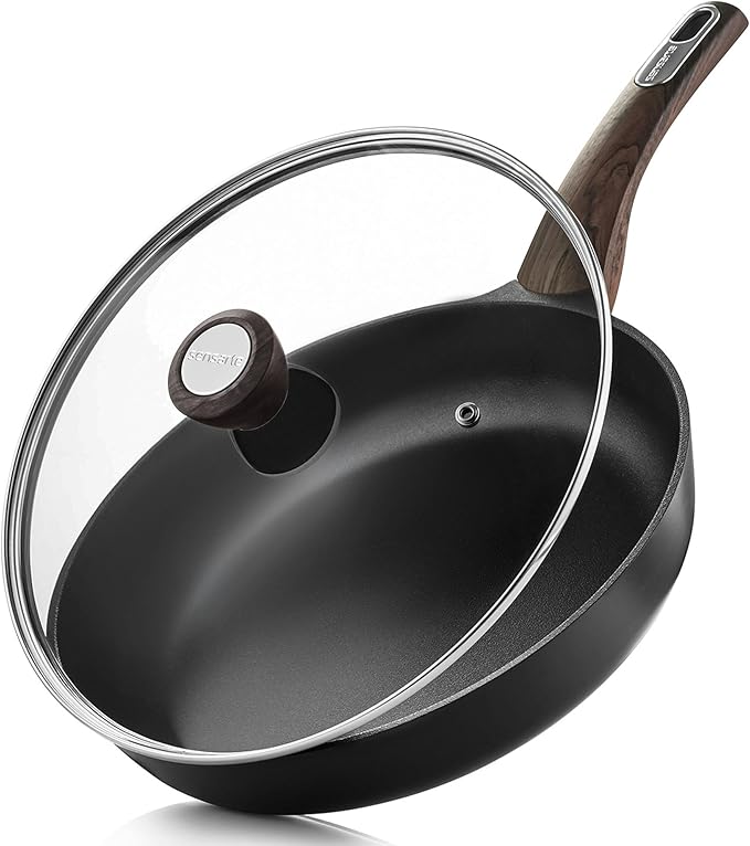 SENSARTE 9.5inch Nonstick Frying Pan Skillet with Lid, Black | Non Stick Pan Omelette Pans with Cover, Healthy Kitchen Cooking Chef's Pan with Cover, PFOA/PFOS Free, Induction Compatible