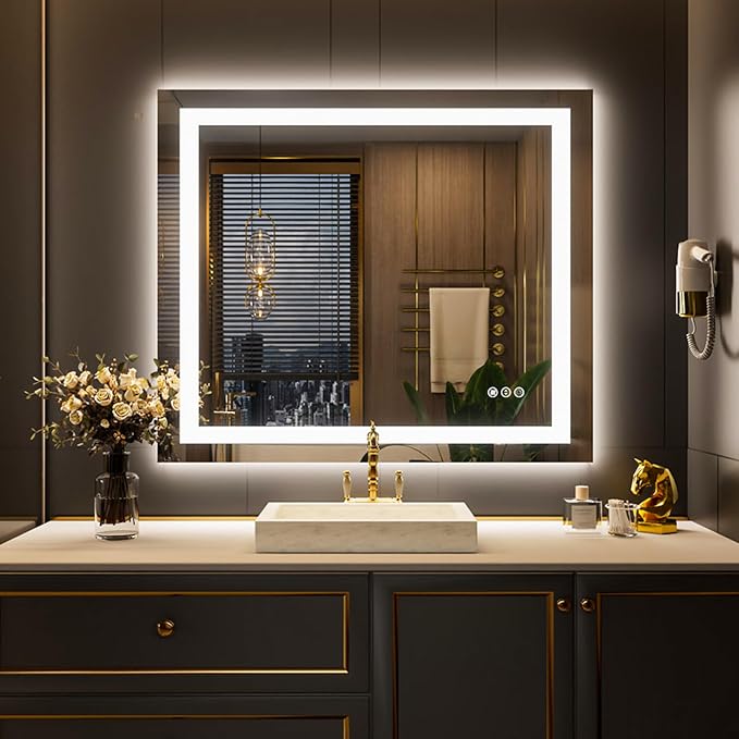 LOAAO 44"X36" LED Bathroom Mirror with Lights, Anti-Fog, Dimmable, Backlit + Front Lit, Lighted Bathroom Vanity Mirror for Wall, Memory Function, Tempered Glass, Safe to Use, ETL Listed