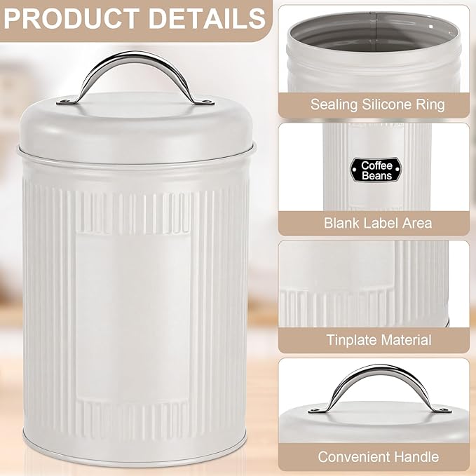 LemonRoad 10 Pack Kitchen Canisters Set Large 48oz Airtight Metal Food Storage Jars with Lids Vintage Farmhouse Coffee Canister Rustic White Pantry Decor for Coffee, Tea, Sugar, Flour, Cookies & Snack