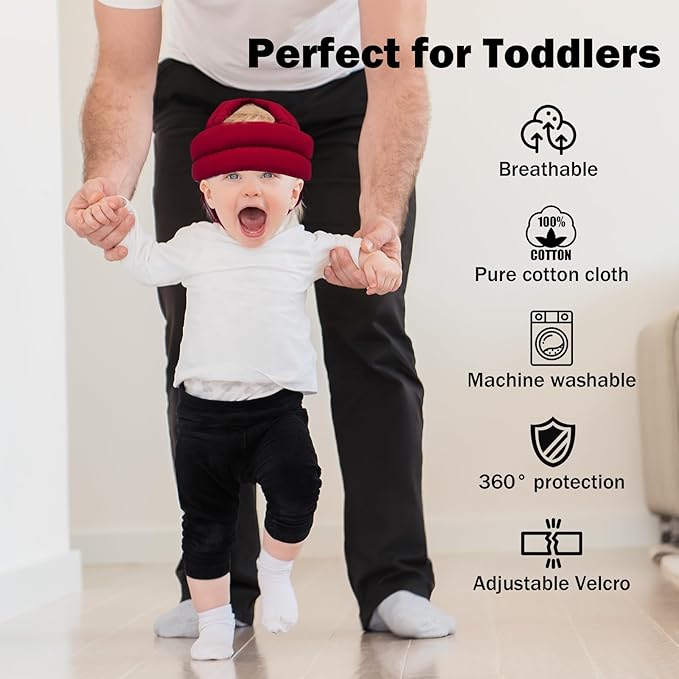 Baby Head Protector Baby Helmet for Crawling Walking, No Bumps Safety Head Adjustable Protective Cap for Walking, Playing (Red)