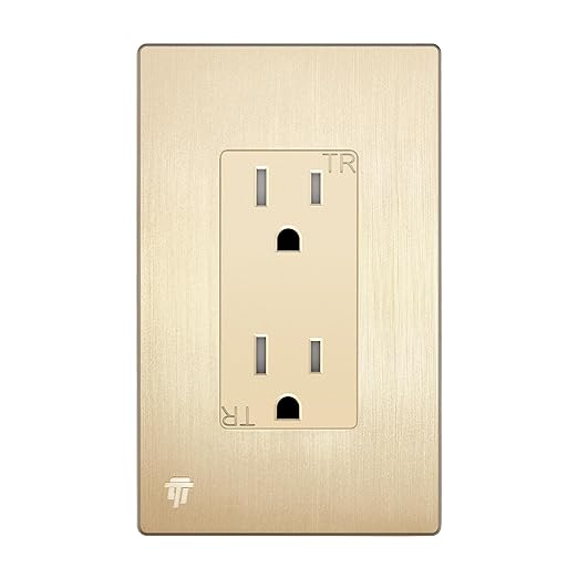 ENERLITES Elite Series Decorator Receptacle Outlet Child Safe Tamper-Resistant, Gloss Finish, Self-Grounding, Residential Grade, 15A 125V, 61501-TR-GDWBP, Brushed Gold