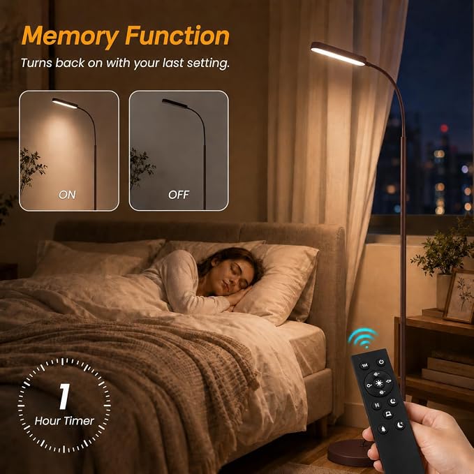 Wio-Mio Led Floor Lamps with 15w/1000lm Bright LED Floor Lamp with Stepless Adjustable 3000K-6000K Colors and Dimmer, Remote and Touch Control Reading Lamp, Adjustable Floor Lamp for Living Room
