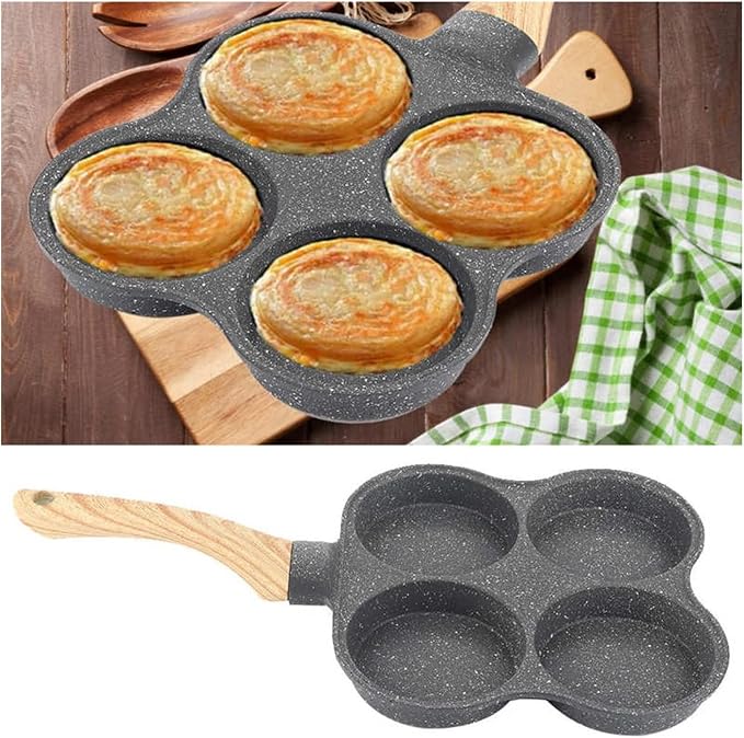 Nonstick Stuffed Pancake Pan Pancake Pan, Egg Frying Pan, 4 Hole Omelet Pan for Burger Eggs Ham Pancake Maker Frying Pans Creative Non-Stick No Oil-Smoke Breakfast Grill Wok Cooking Pot Frying pa