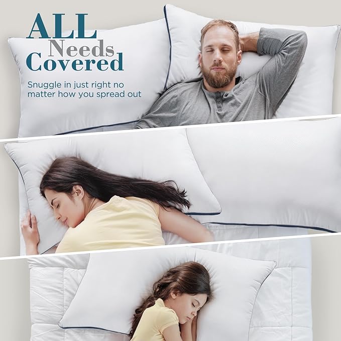viewstar Bed Pillows King Sizes Set of 2, Hotel Quality Cooling Down Alternative Gusseted Pillows for Side, Back, or Stomach Sleepers, Navy
