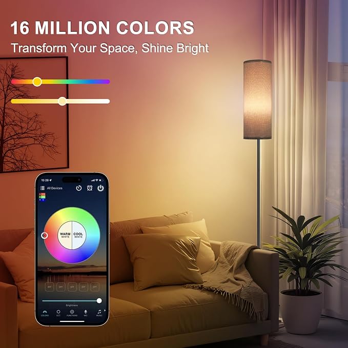 FRIDEKO HOME Gray Floor Lamps for Bedroom, Dimmable Colors Temperature & Brightness, Plug in Modern Floor Lamps for Living Room, Tall Standing Lamps for Office, Corner Lamp, 9W RGB LED Bulb