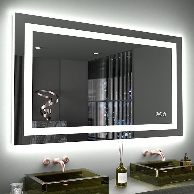 LOAAO 40"X24" LED Bathroom Mirror with Lights, Anti-Fog, Dimmable, Backlit + Front Lit, Lighted Bathroom Vanity Mirror for Wall, Memory Function, Tempered Glass, ETL Listed