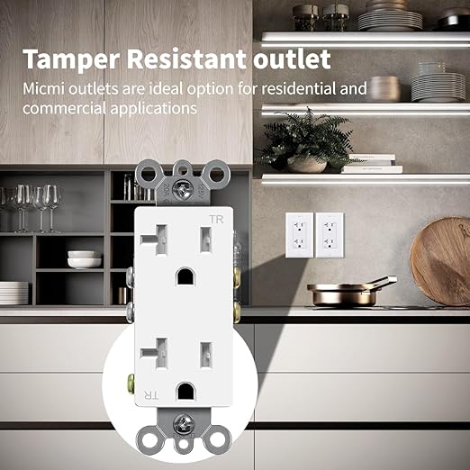 Micmi Decorator Receptacle Outlet, Standard Electrical Wall Tamper Resistant Decorative Receptacle Outlet, 20 Amp 125 Volt, Grounding UL Listed (50Pack, White, 20 Amp Outlet)