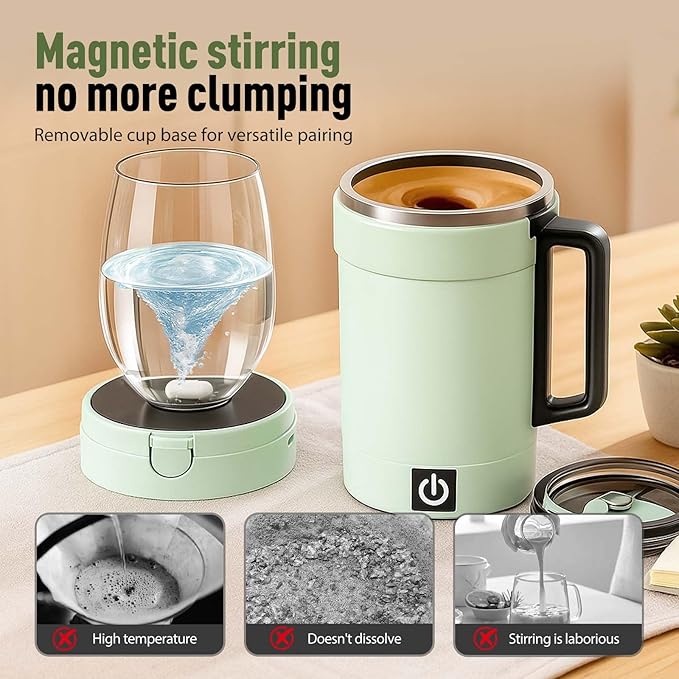 Automatic Magnetic Stirring Coffee Mug with Temperature Display, 2026 Upgraded Magnetic Coffee Stirrer Automatic Stirring Coffee Mug with Lid, Auto Stirring Coffee Mug for Office School (White)