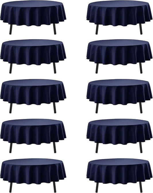 10-Pack Navy Blue Round Tablecloths, 90 Inches, Stain-Resistant Polyester for 4-5 Ft Round Tables - Washable Table Covers for Weddings, Banquets, Birthday Parties, Events