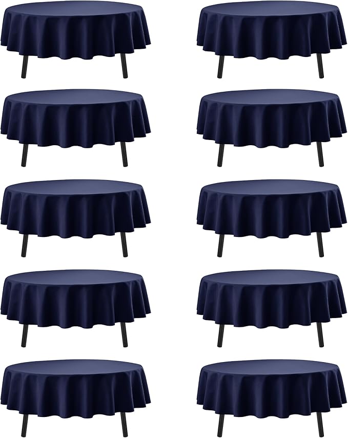 10-Pack Navy Blue Round Tablecloths, 70 Inches, Stain-Resistant Polyester for 3-4 Ft Round Tables - Washable Table Covers for Weddings, Banquets, Birthday Parties, Events