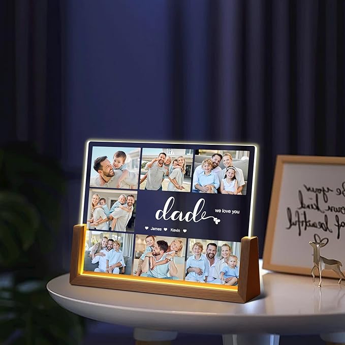 Personalized Dad Gifts For Fathers Day, Fathers Day Birthday Gifts From Daughter Son Kids Wife, Custom Acrylic Plaque Picture Frame With Photo Name, Customized Gift For Dad Grandpa Husband Christmas