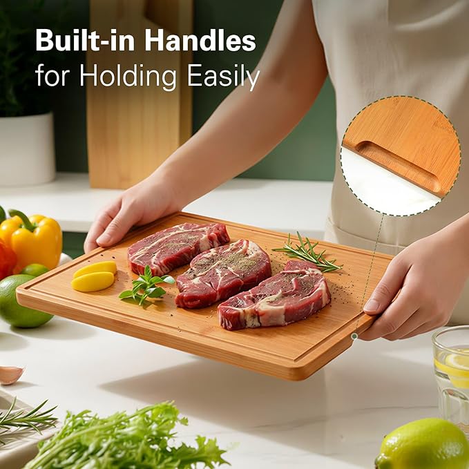 Zarler Bamboo Cutting Boards for Kitchen, 15.5x10.5 Durable Wood Cutting Board with Juice Grooves and Handles, Wooden Chopping Board for Meal Prep, 500℉ Carbonized Bamboo, XL Size, Ideal Kitchen Gift