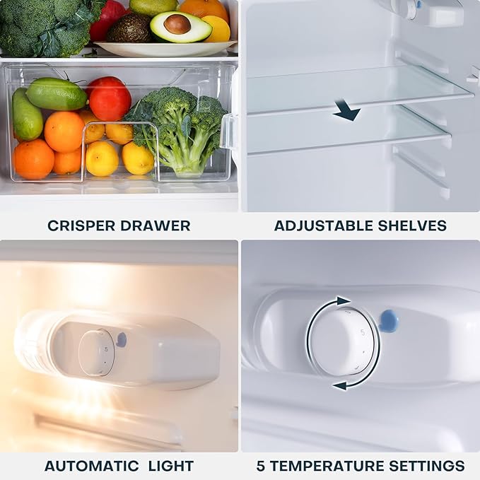 Upstreman 4.0 Cu.Ft. Mini Fridge with Freezer, Dorm Essentials, Double Door Small Refrigerator for Office, Dorm, Bedroom, Adjustable Thermostat, Large Capacity, Black-BR401