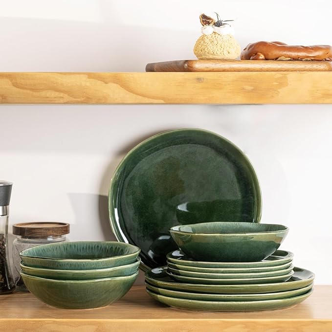 AmorArc Ceramic Dinnerware Sets,Handmade Reactive Glaze Stoneware Plates and Bowls Sets,Highly Scratch Resistant | Dishwasher & Microwave Safe Dishes Set,Service for 4 (12pc)
