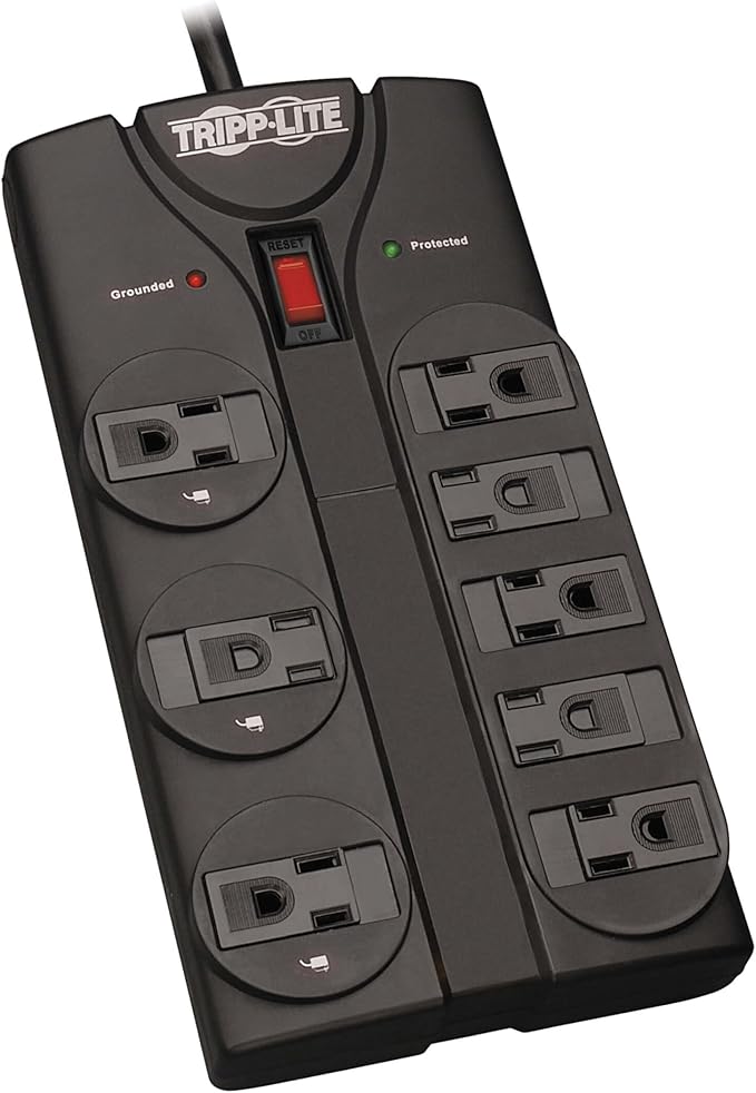 Eaton Tripp Lite Series TLP808B 8 Outlet Surge Protector Power Strip with Flat Plug,1440 Joule Rating,Black, UL Listed&Certified,8ft Extension Cord with Multiple Outlets for Home Office, (Pack of 6)