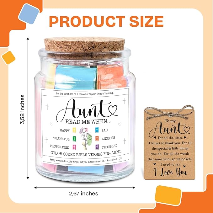 NewEleven Mothers Day Gifts For Aunt - Aunt Birthday Gift From Niece, Newphew, Kids - Auntie Gift Ideas, Christian Gifts For Aunts - Bible Verse Jar