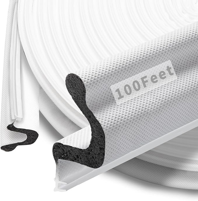 100 Feet Kerf Door Weather Stripping Door Seal, Long Reach V-Shaped Door Seal Strip for Door Frame Door Weatherstripping Insulation Strip Door Soundproofing for Large Gap(White)