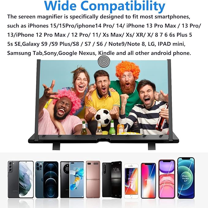 20" Screen Magnifier for Cell Phone – 3D HD Magnifing Screen Enlarger Projector for Movies Videos and Gaming – Foldable Phone Stand Holder with Screen Amplifier–Supports All Smartphones