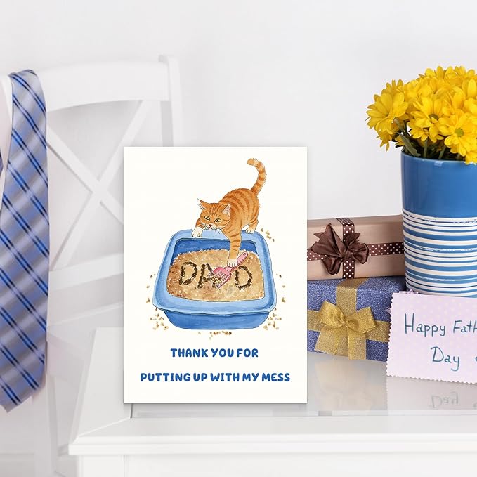 FANCYLUCKY Funny Cat Dad Fathers Day Card, Cat Dad Gifts For Men, Cute Father's Day Card Gifts from Cat