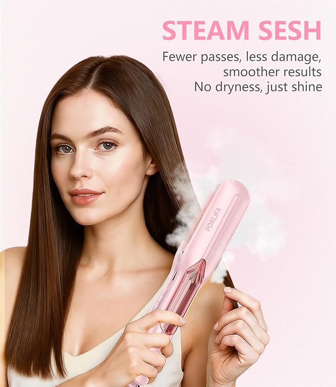 Steam Hair Straightener, 4-in-1 Steam Infared Straightener and Curler for Women, 1.5-inch Steam Flat Iron Hair Straightener for Long Thick Hair, Nourish & Smooth, Reduce Damage, Dual Voltage