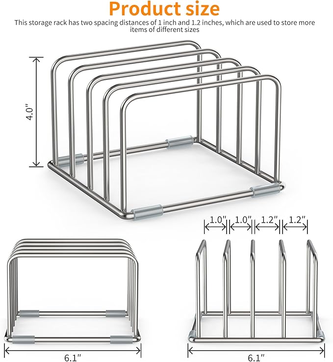 Cutting Board Holder Stand, Chopping Board Organizer Rack with 304 Stainless Steel, Cookie Sheet Storage Organizer, 1.0 & 1.2 Inch Wide Slots (2 Pack)