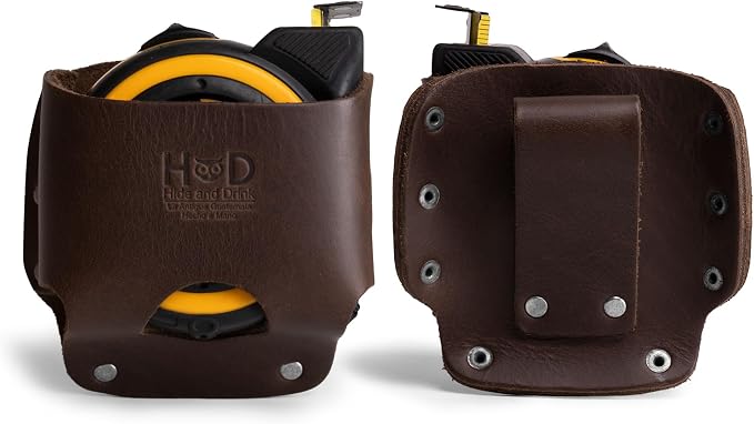 Hide & Drink, Large Tape Measure Holder, Tool Holster w/Easy Belt Loop for Handymen, Carpenters, Electricians, Durable Hammer Pouch, Full Grain Leather, Handmade