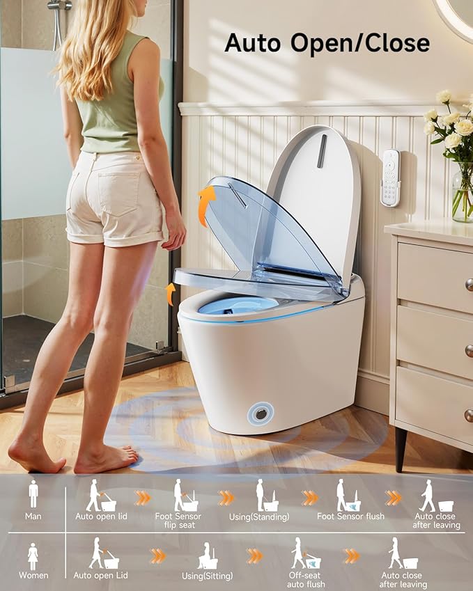 Smart Toilet with Bidet Built In, One Piece Smart Toilet with Auto Open/Close Lid, Powerful Flush, Heated Seat, Warm Water Wash & Dryer, LED Display, Night Light, 1.28 GPF