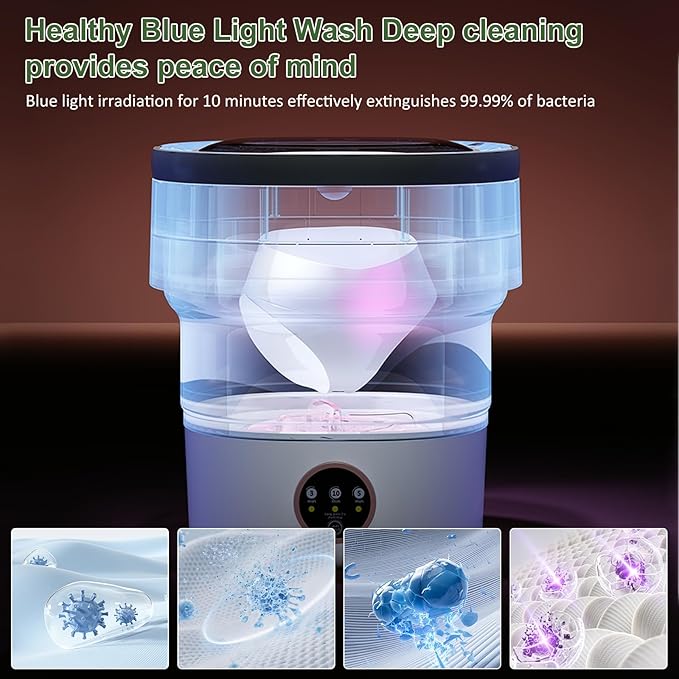 Portable Washing Machine 20L —Small Foldable Washer with Spin Basket, 3 Mode Deep Clean — Mini Laundry Machine for Travel, Dorms, Camping, Ideal for Baby Clothes, Underwear, Socks Gray