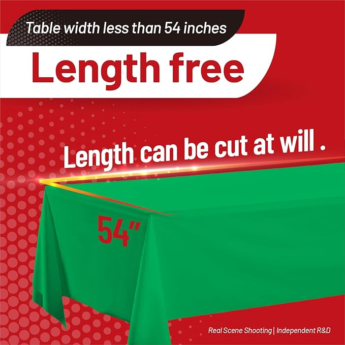 Plastic Table Cloth, 110 Ft X 54 in Plastic Table Cloth Disposable Green Tablecloth Premium PEVA with Any Cut Sliding Cutters Disposable Tablecloth for Picnics, Parties, Birthdays, Festivals
