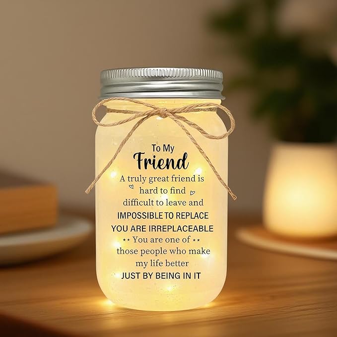 Best Friend Birthday Gifts for Women, Friendship Mason Jar Night Lights, Christmas Mother's Day Birthday Gifts for Friends Women Bestie BFF