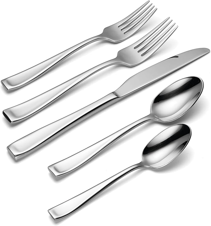 Oneida Silverware Set, Moda Mirror 20-Piece Flatware Set, Service for 4, Made of 18/10 Stainless Steel, Dishwasher Safe, Knife Spoons & Forks, Home & Kitchen, Utensils Set, Cutlery (Silver, 20 Piece)