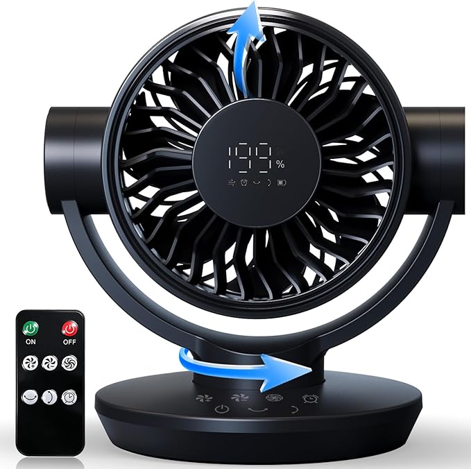 Fan for Bedroom, Table Air Circulator Fan 9 Inch Remote, 90°+120° Auto Oscillation Desk Fan, 10dB Quiet, 6-Speed, Powerful Mode Cordless, Max 12H Timer 8000mAh Battery 40ft Airflow, LED Display