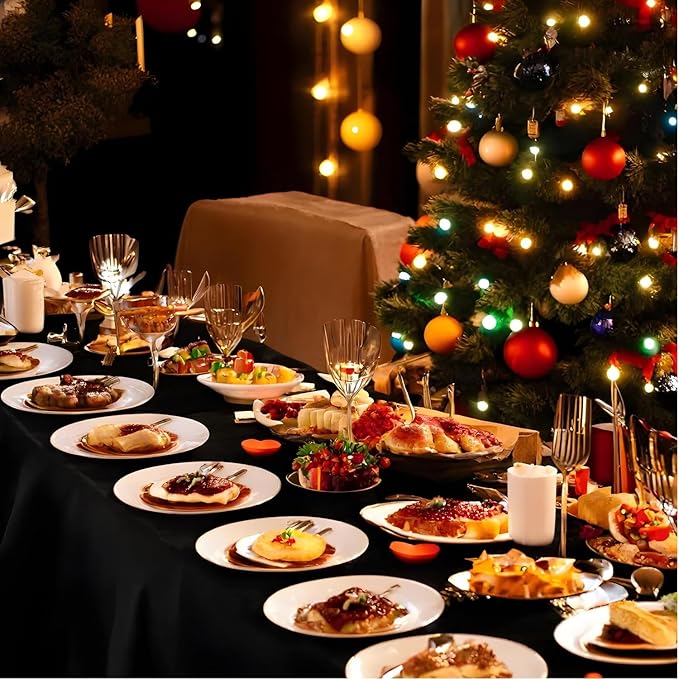 Plastic Tablecloth Roll, 210 Ft x 54 in Black Plastic Table Cloth Disposable Table Cover Roll, Premium PEVA Material, Waterproof with Cutter, Ideal for Banquets, Festivals, Parties